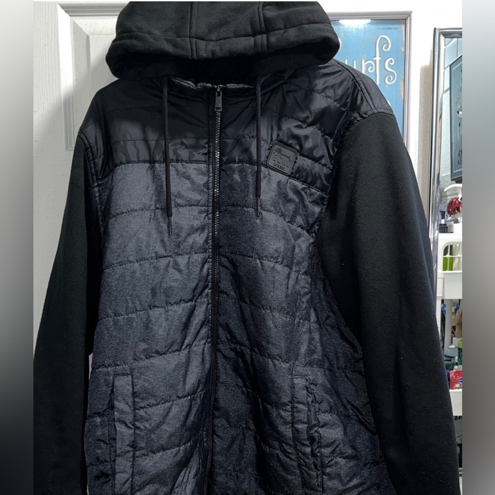 Preowned Marc Ecko Puffer Jacket Hoodie Zip Up Size Large Y2K . - Picture 1 of 13